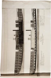 Vistas cortantes do barco a vapor de Fulton, o Chanceler Livingston, de um Atlas dos Estados Unidos, 1824 (aquatint)